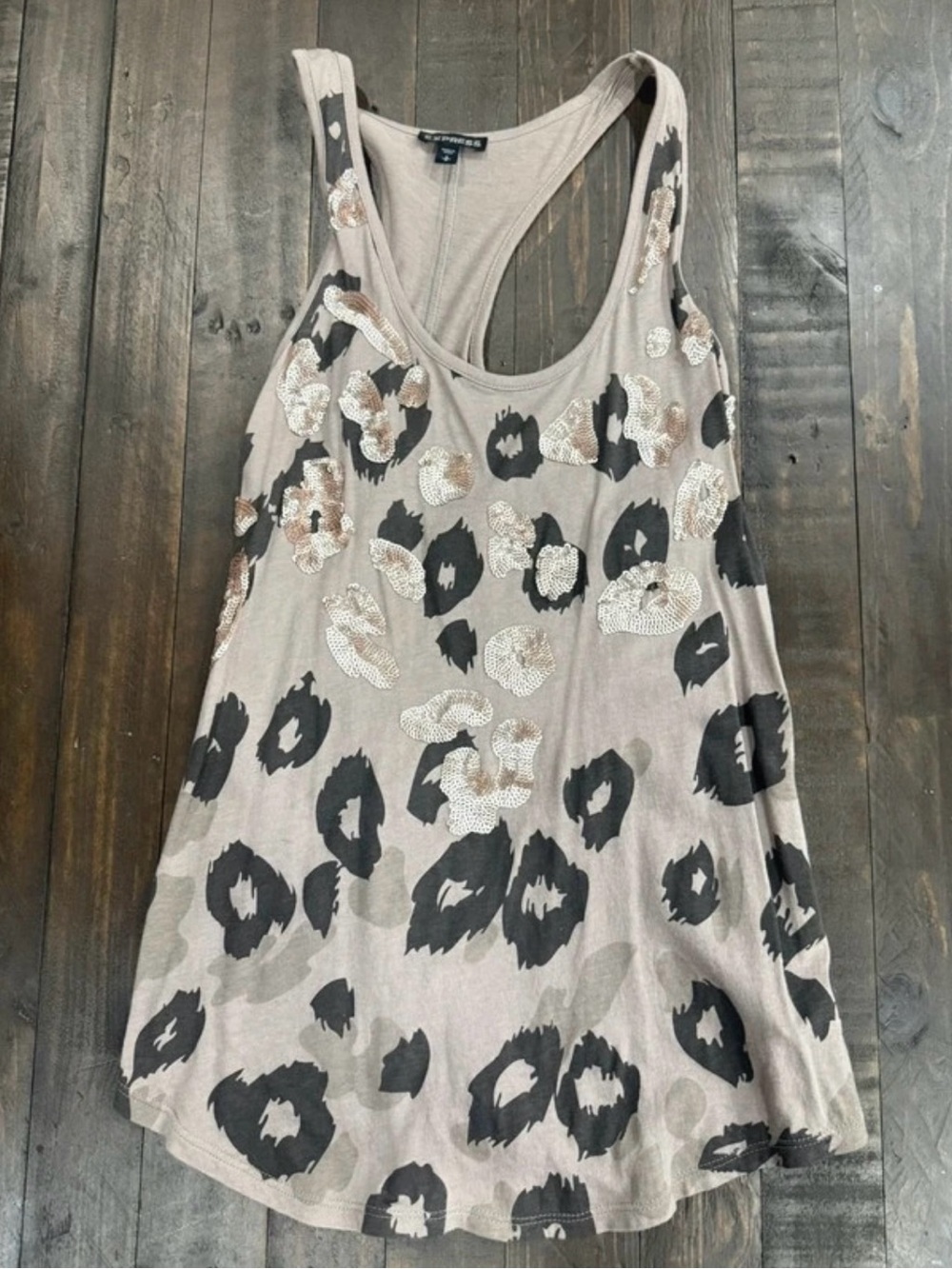 Express Taupe Leopard Sequin Racerback Tank